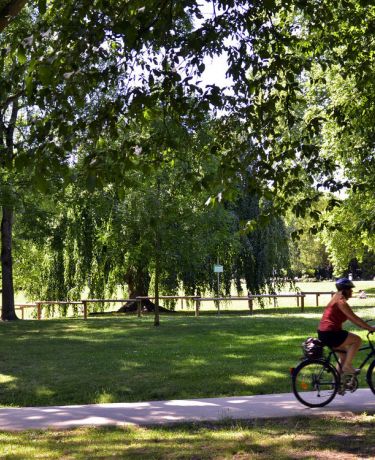 Radfahrerin im Park